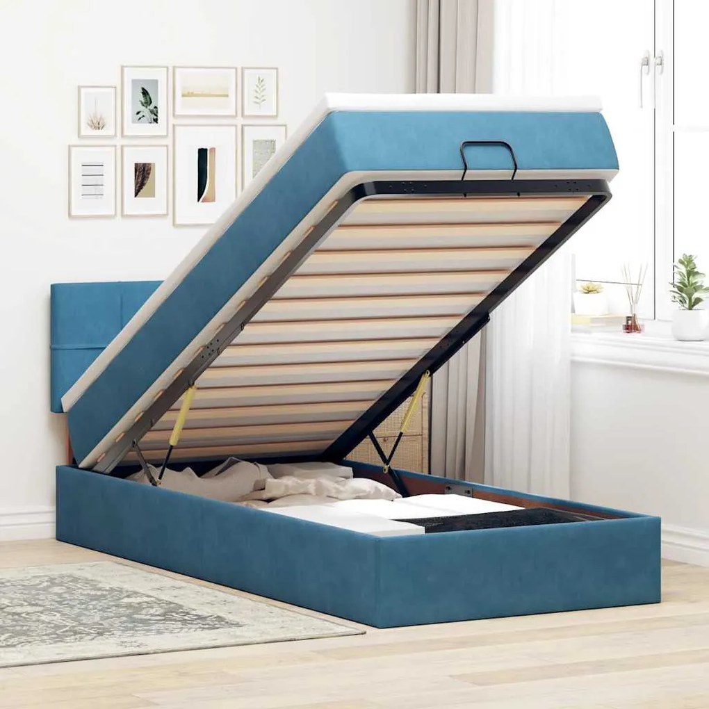 vidaXL Estrutura cama otomana colchão 80x200 cm veludo azul escuro