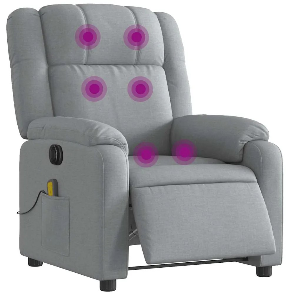 Poltrona de massagens reclinável elétrica tecido cinzento-claro