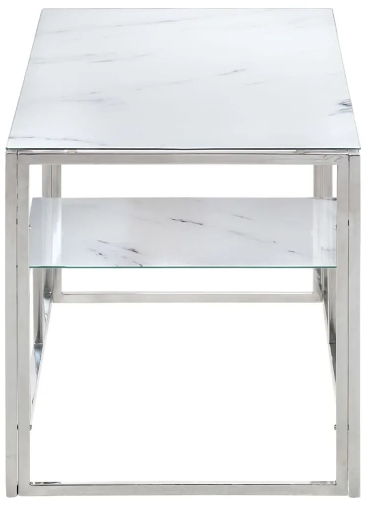 Mesa de centro aço inoxidável e vidro temperado prateado