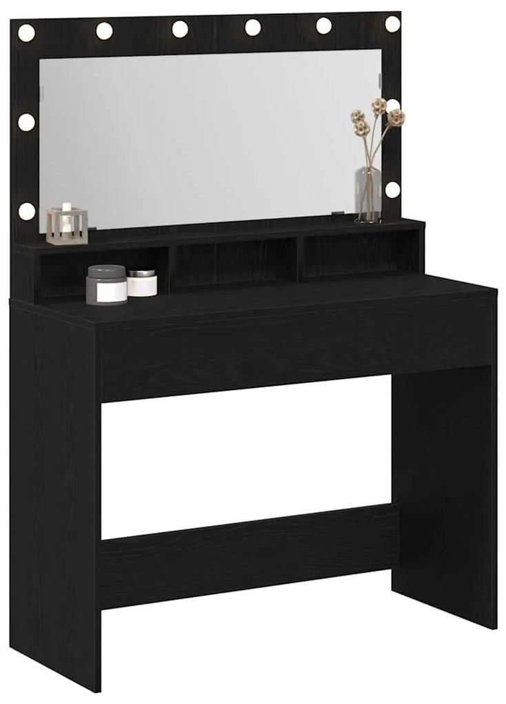 Mesa de Maquiagem vidaXL com Luzes LED Preta Carvalho 100x41x135 cm