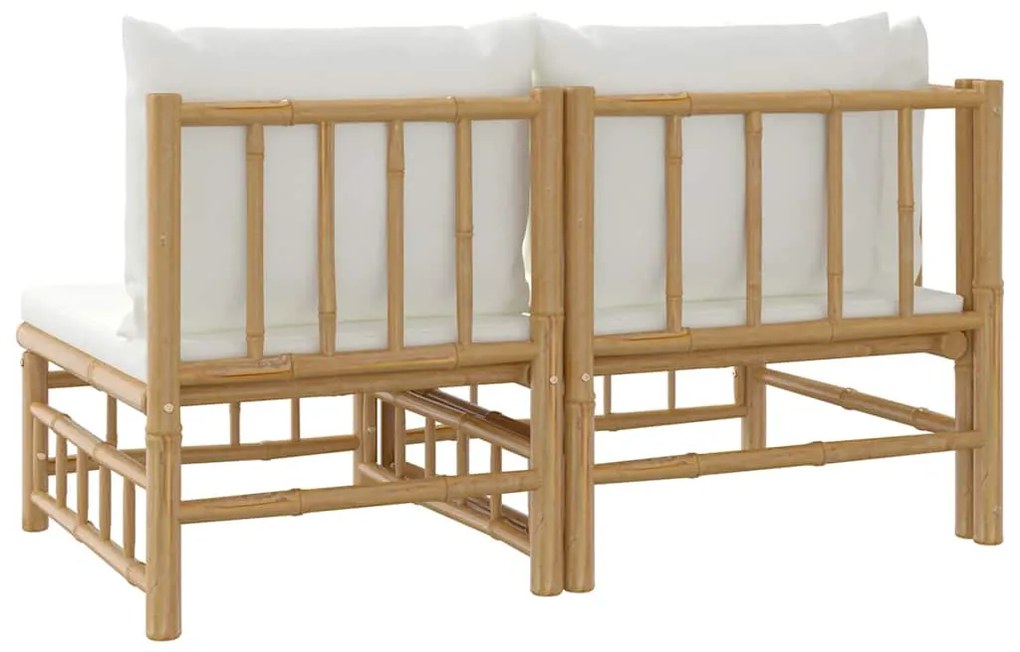 2 pcs conjunto lounge de jardim bambu c/ almofadões branco nata