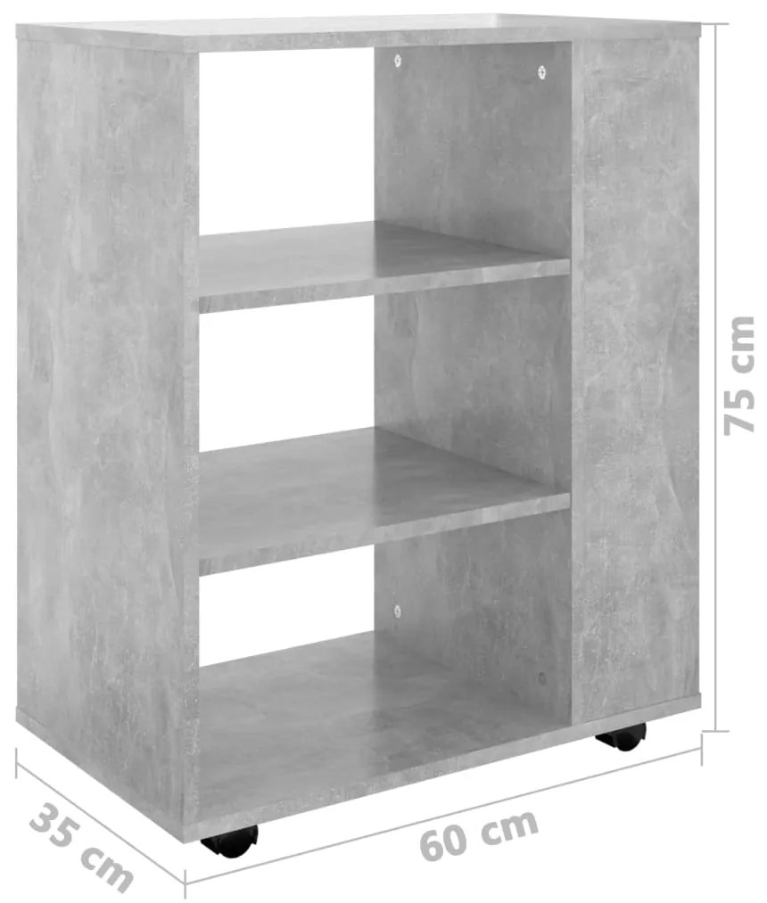 Móvel com rodas 60x35x75 cm contraplacado cinzento cimento