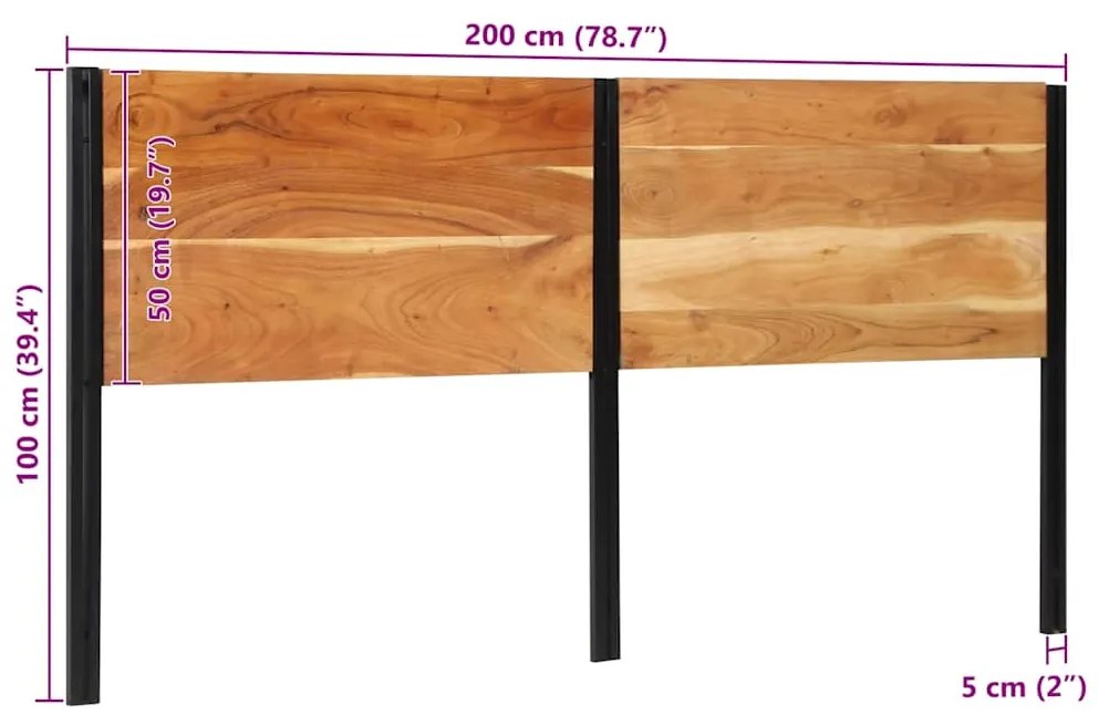 Cabeceira de cama 200 cm madeira de acácia maciça/ferro