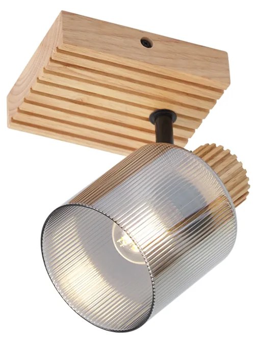 Foco moderno madeira com vidro fumê giratório e inclinável - Gracy Moderno