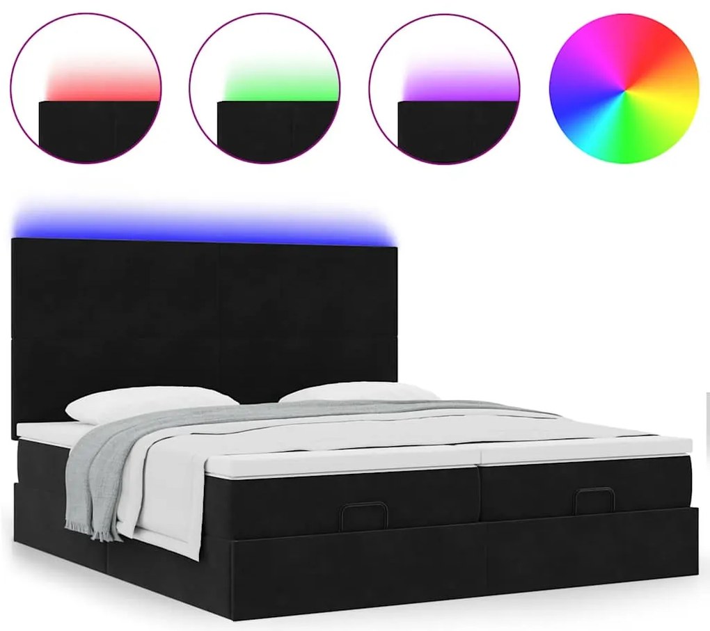 Estrutura de cama otomana com colchões 160x200 cm veludo preto
