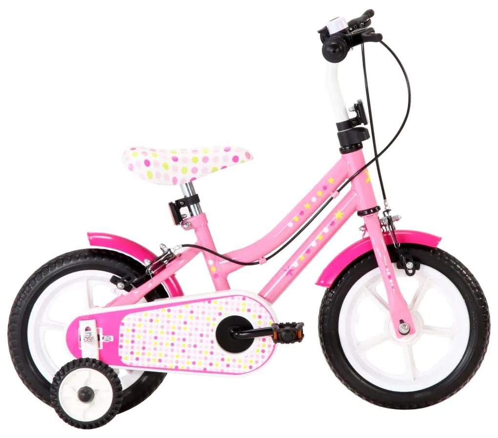 92175 vidaXL Bicicleta de criança roda 12" branco e cor-de-rosa