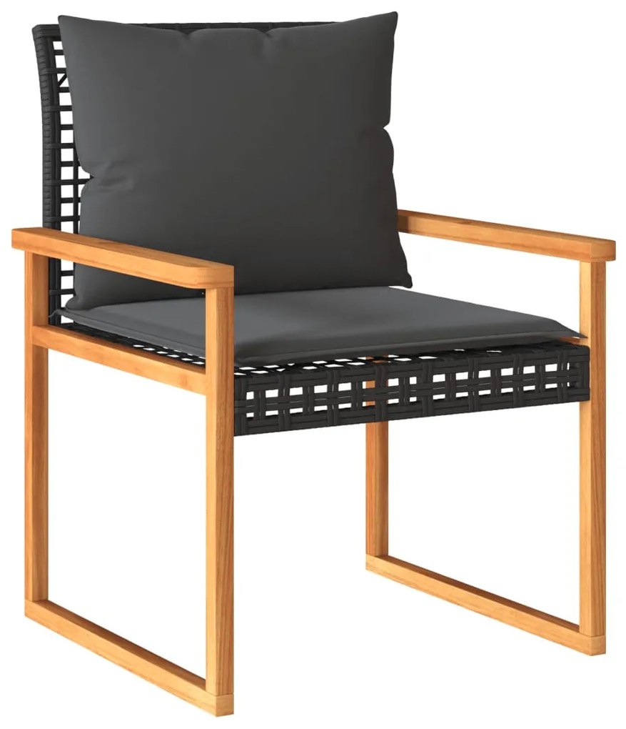 Conjunto de bistrô com almofadões 3 pcs vime PE e acácia preto
