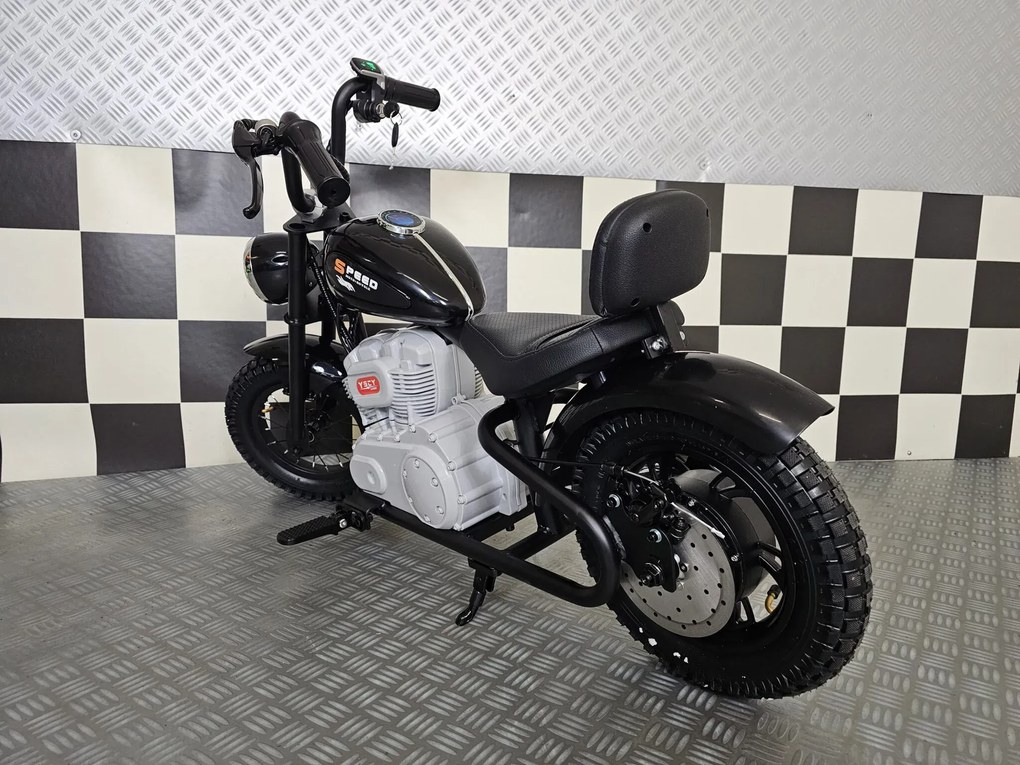 Mota para crianças Chopper 24V Assento em pele, rodas borracha, Luzes Preta