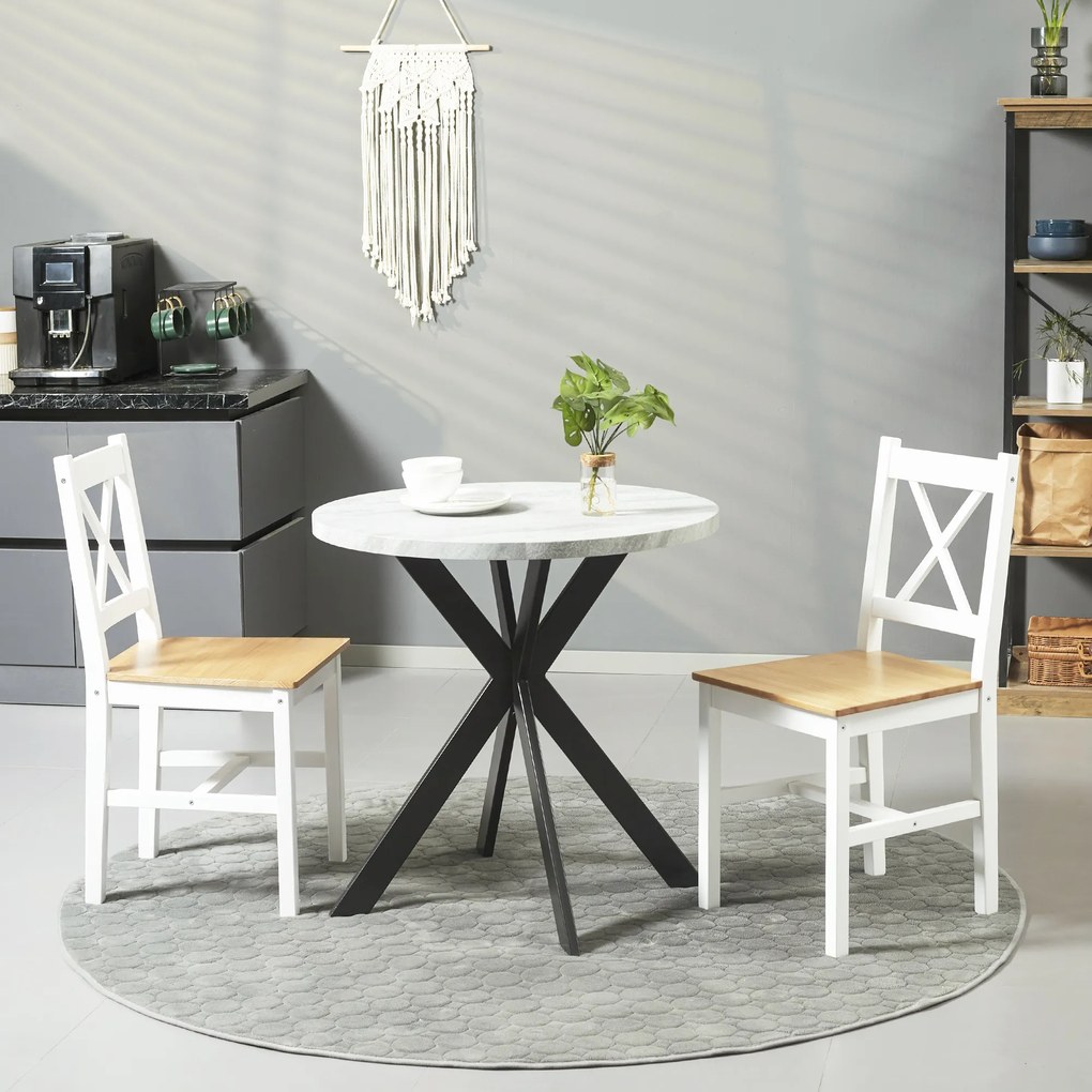 Conjunto de 2 cadeiras de jantar em madeira maciça (MESA NÃO INCLUÍDA) cadeiras de cozinha de estilo rústico, com encosto cruzado em branco e carvalho