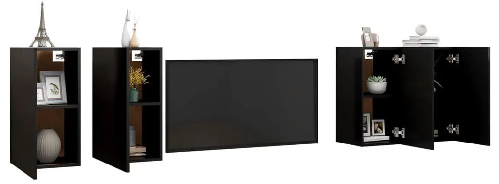 Móveis de TV 4 pcs 30,5x30x60 cm contraplacado preto