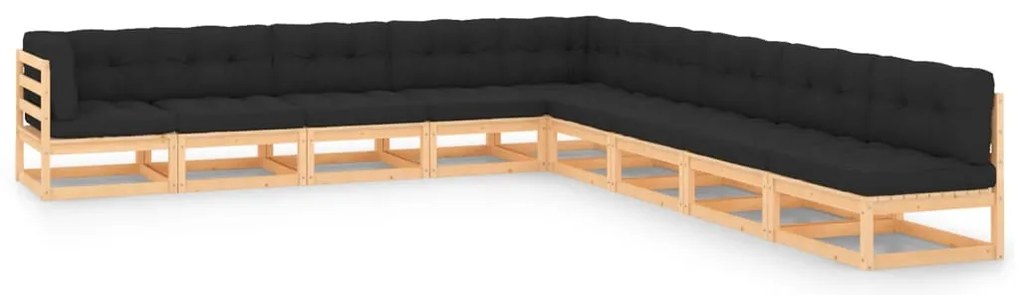 9 pcs conj. lounge jardim c/ almofadões antracite pinho maciço