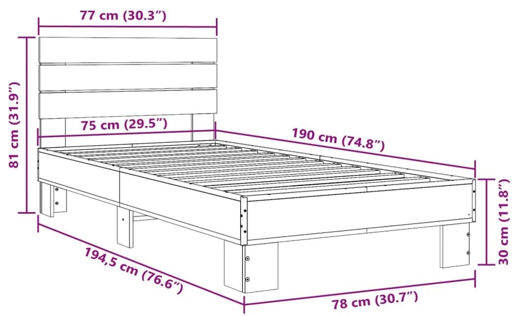 Estrutura de cama derivados de madeira e metal carvalho sonoma