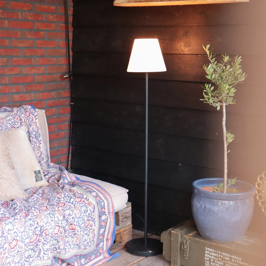 Candeeiro de pé de exterior moderno inteligente com abajur preto e branco incl. Wifi A60 - Virginia