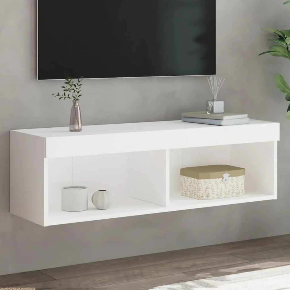 vidaXL Móvel de TV com luzes LED 100x30x30 cm branco