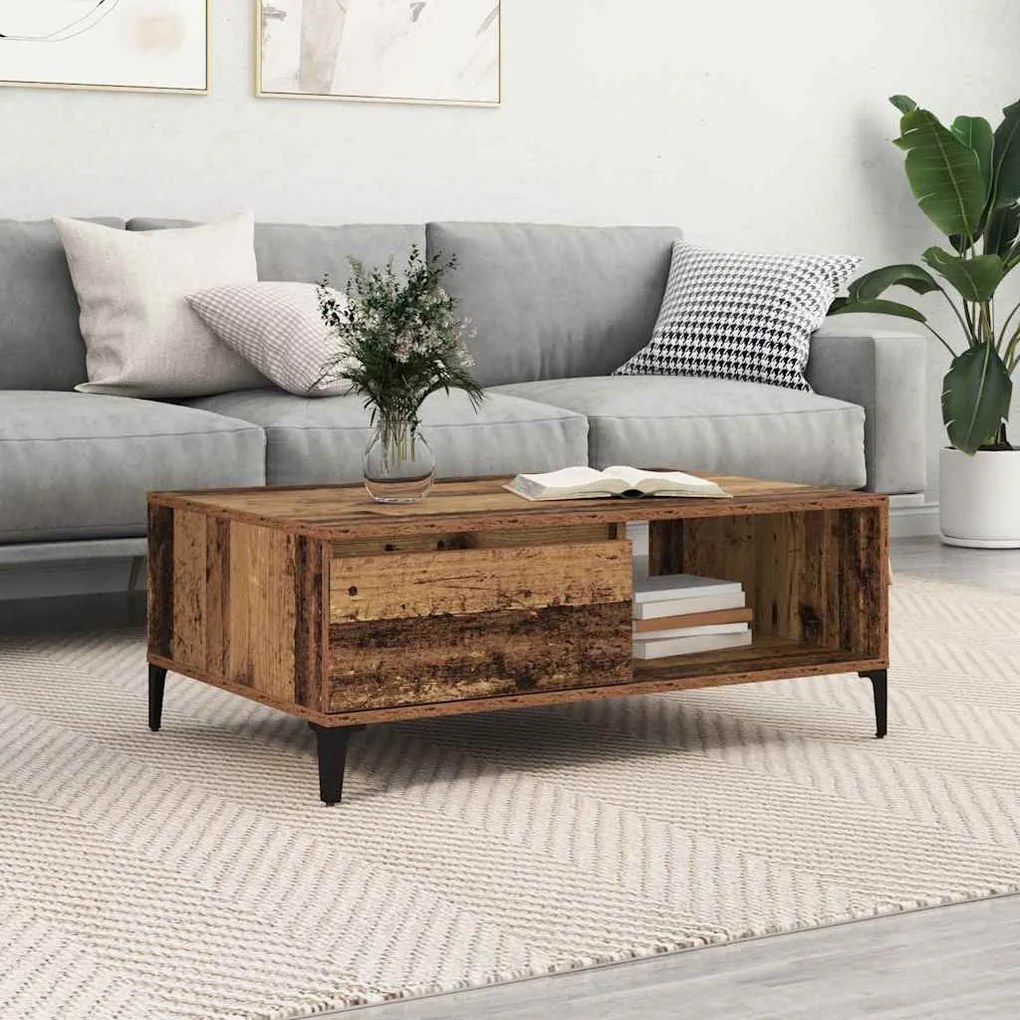 vidaXL Mesa de centro com prateleira com armazenamento com porta Madeira antiga 90 x 60 x 35 cm