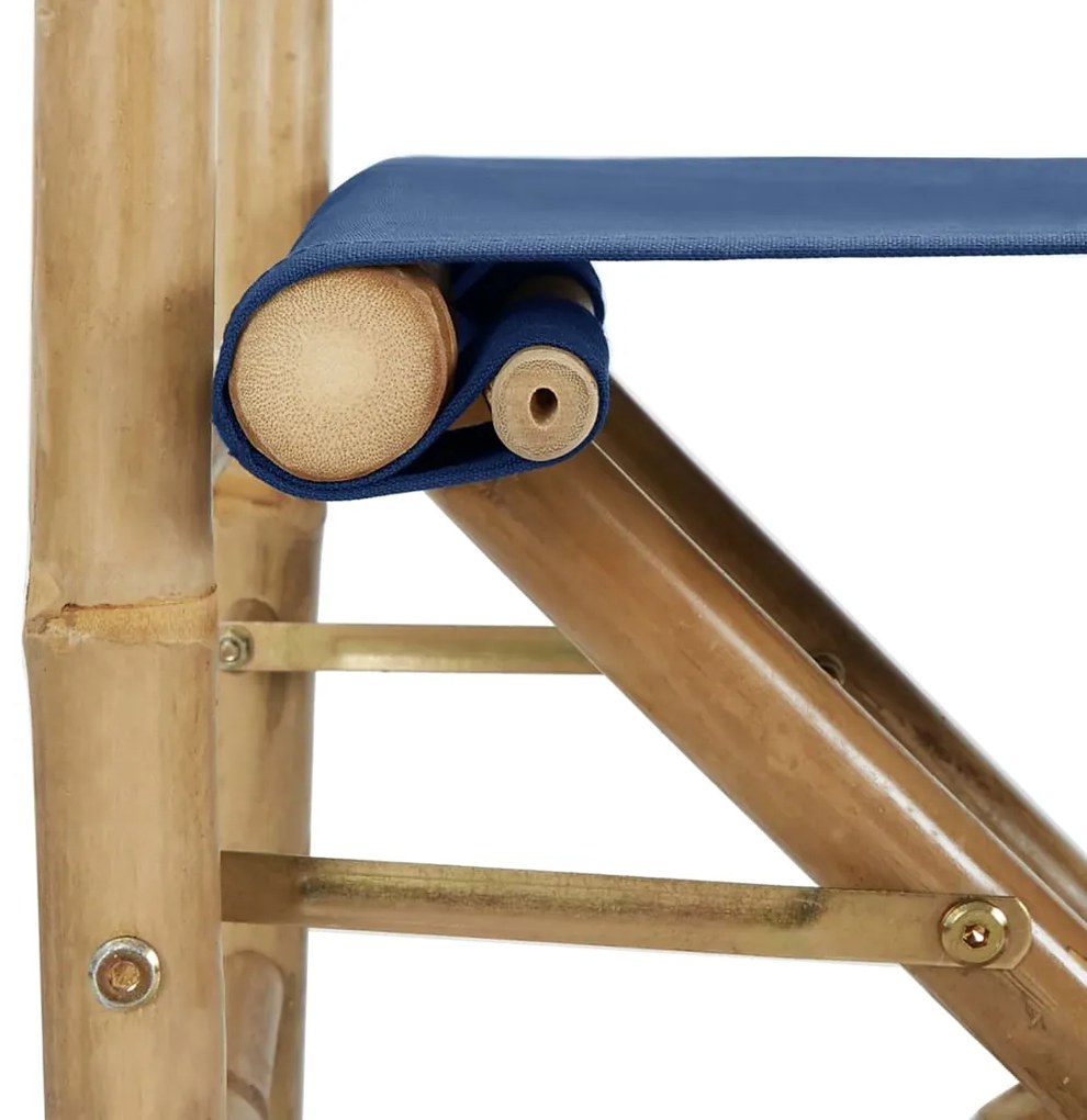 Cadeiras de realizador dobráveis 2 pcs bambu e tecido azul