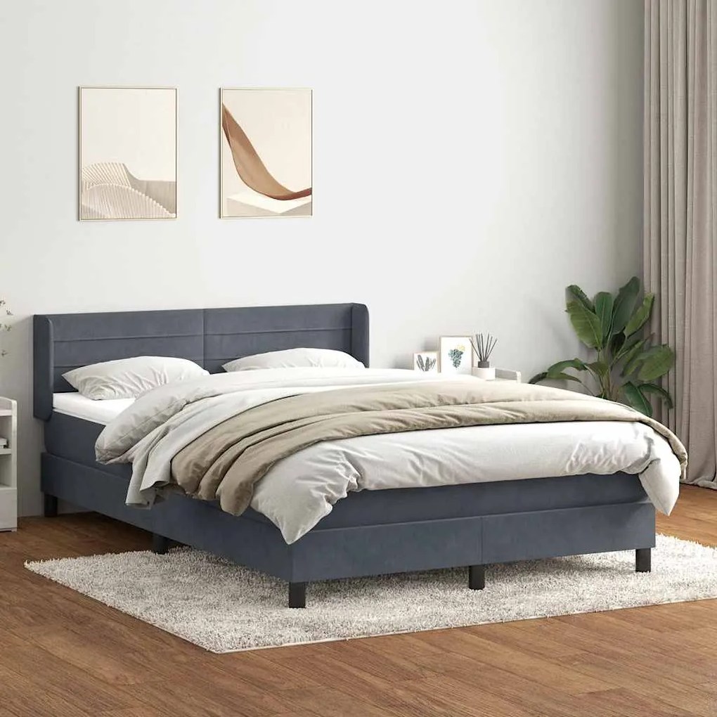 vidaXL Cama com molas/colchão 160x220 cm veludo cinzento-escuro