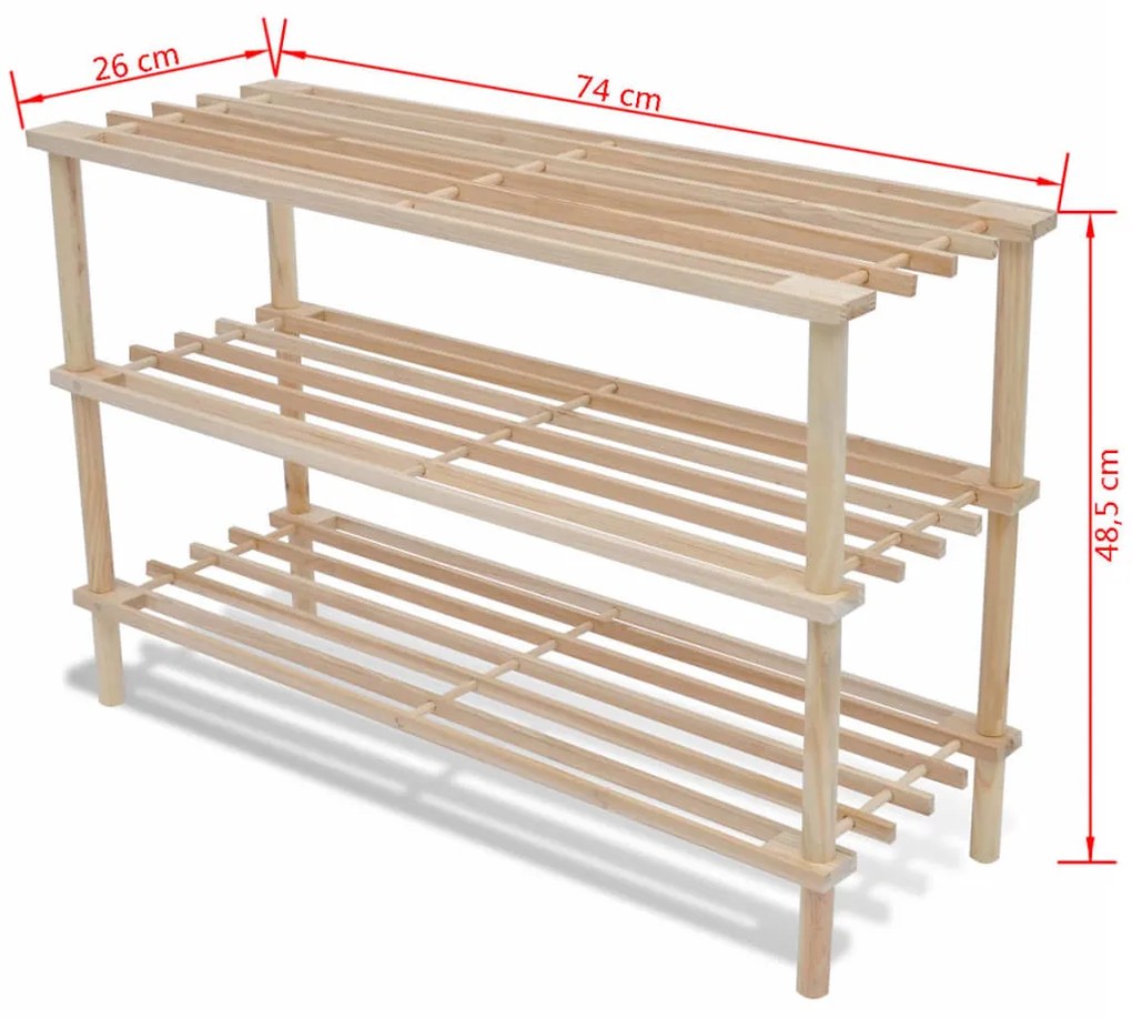 Sapateiras com 3 prateleiras 2 pcs madeira de abeto maciça