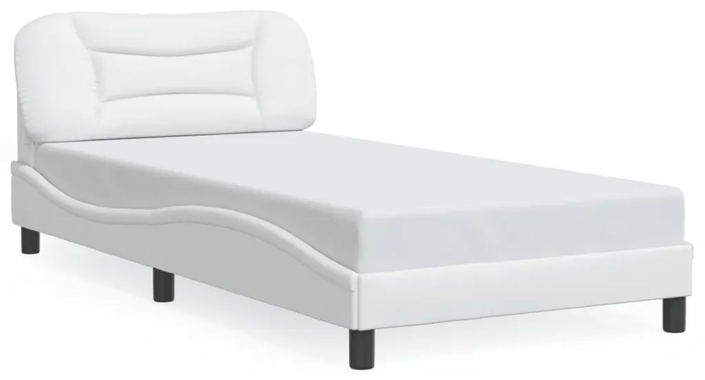 Estrutura cama c/ luzes LED 100x200 cm couro artificial branco