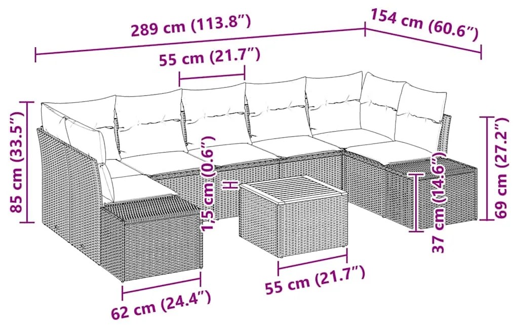 Conjunto de Sofá de Jardim 8 pcs Preto 55 x 55 x 37 cm