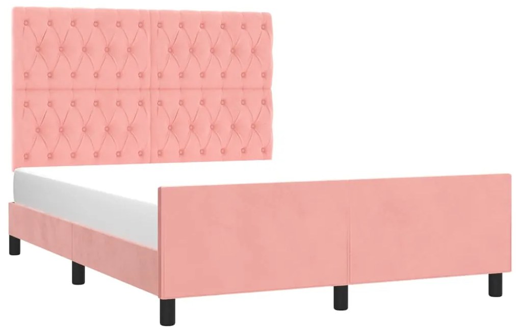 Estrutura de cama c/ cabeceira 140x200 cm veludo rosa