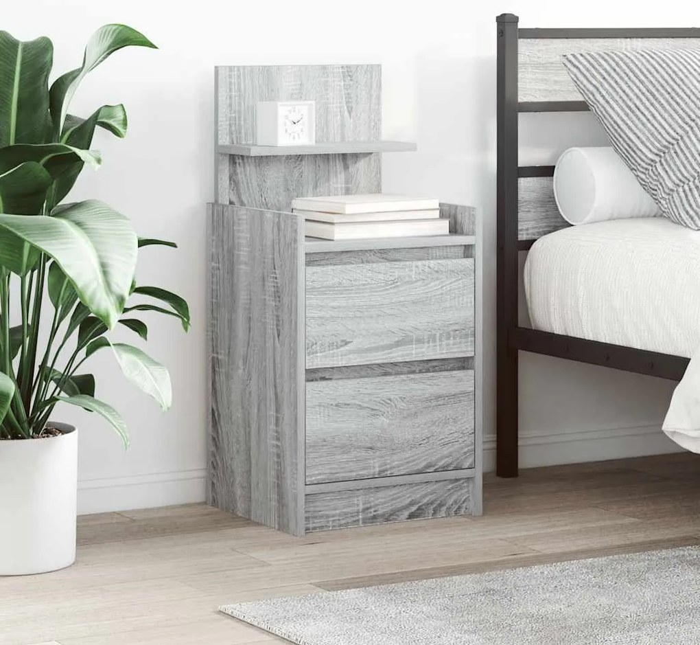 vidaXL Mesa de cabeceira com 2 gavetas 38x34x80 cm sonoma cinzento