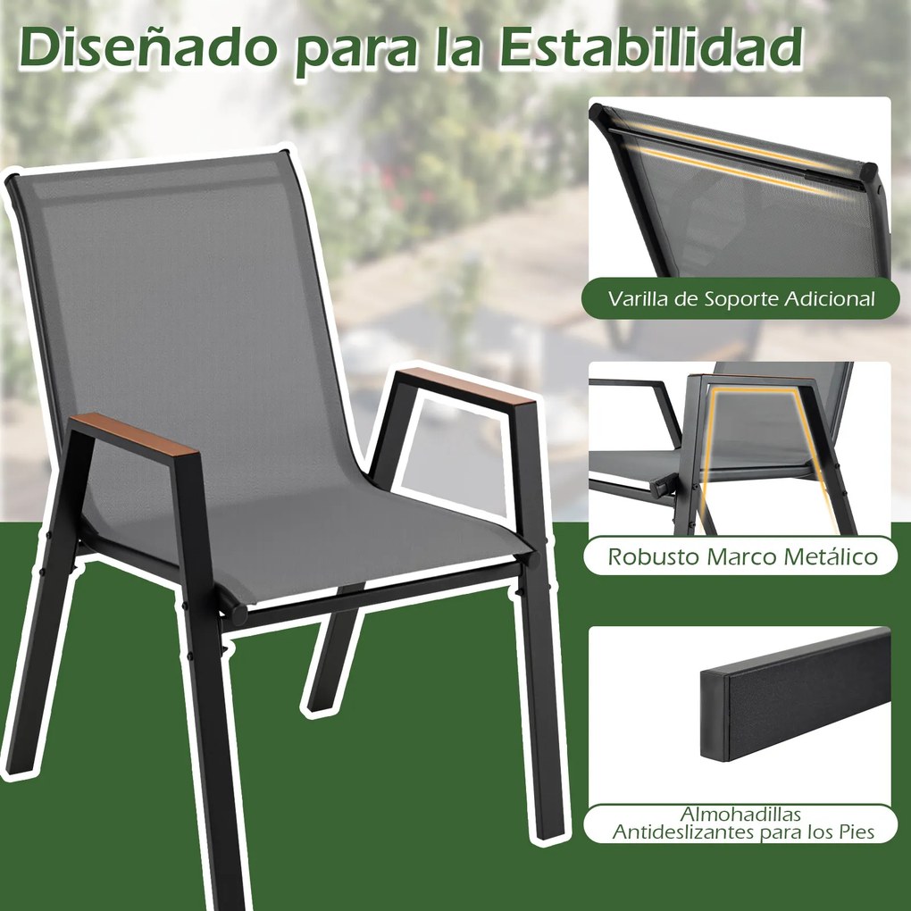 Conjunto de 6 Cadeiras de Jardim Empilháveis (PACOTE SÓ INCLUI 6 CADEIRAS, MESA NÃO INCLUIDA), 56 x 66 x 88 cm, Costas Altas, Cinzento