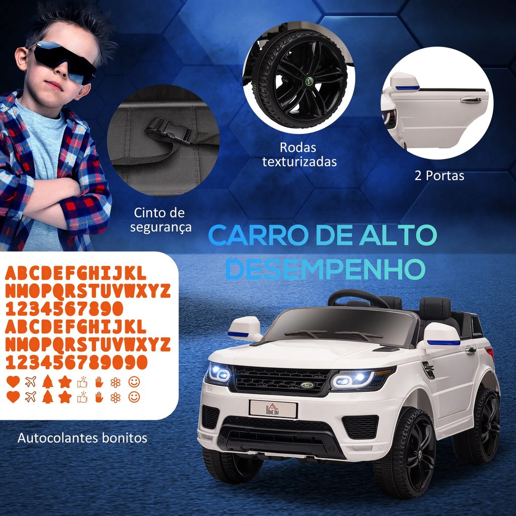 Carro Elétrico SUV para Crianças de 3-6 Anos Carro de Bateria 12V com 2 Motores Controlo Remoto Faróis Buzina Bluetooth Música USB e Abertura de Porta