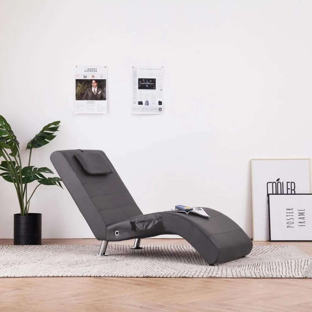 281288 vidaXL Chaise longue de massagem c/ almofada couro artificial cinzento