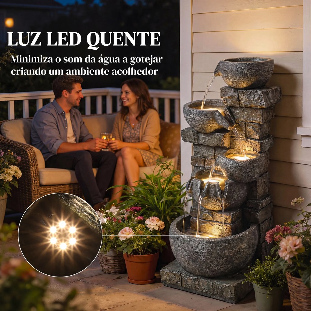 Fonte de Jardim com Luzes LED e Bomba Fonte Decorativa em Cascata de 5 Níveis 34x36x80 cm Multicolor