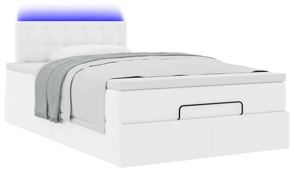 Estrutura de cama otomana com colchão 120x190 cm branco puro