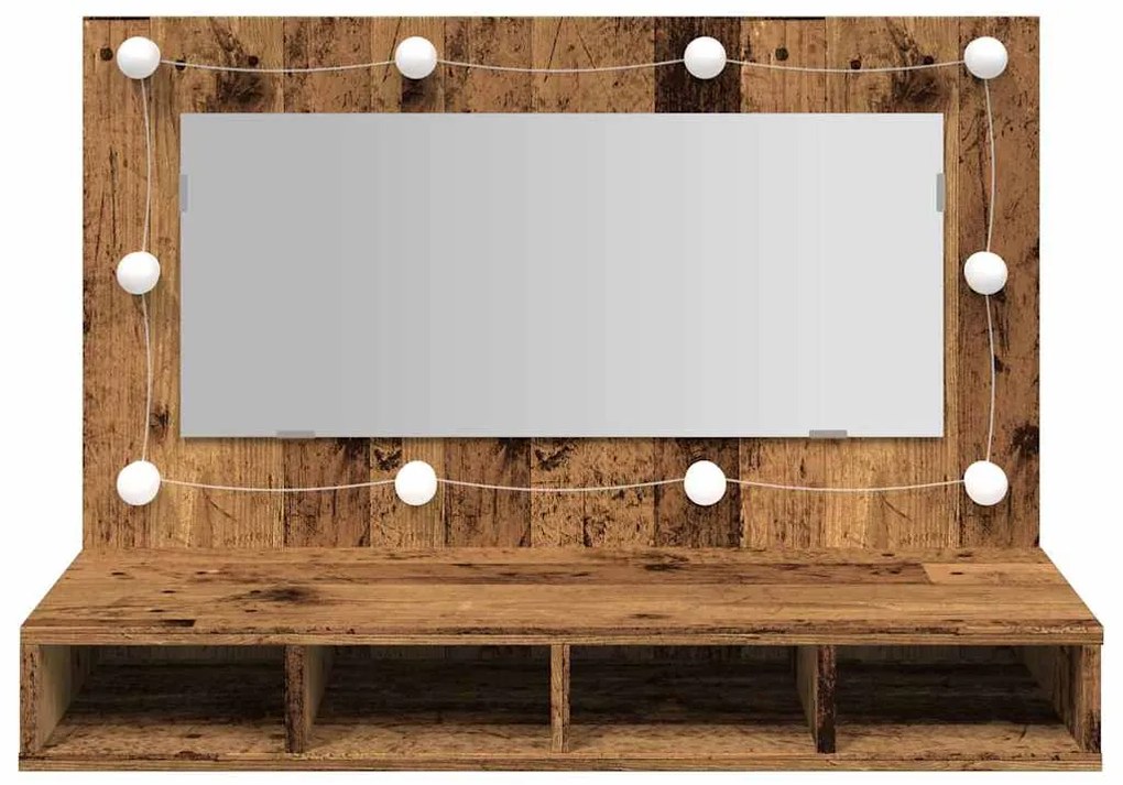 Toucador de Parede com Luzes LED - 90x31,5x62 cm - madeira velha
