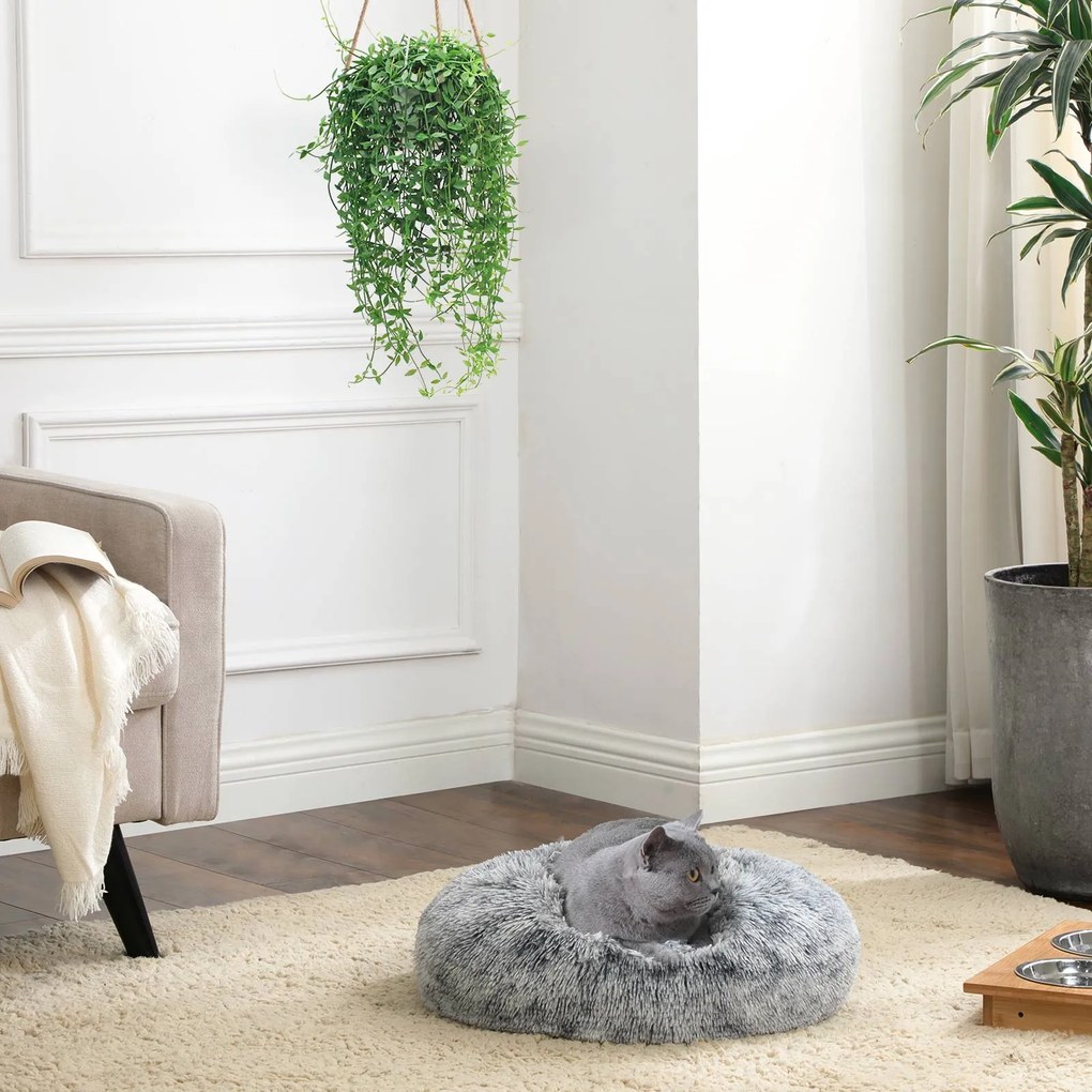 Cama para cães e gatos redonda 50 x 20 cm (Ø x A) com capa macia cinzenta