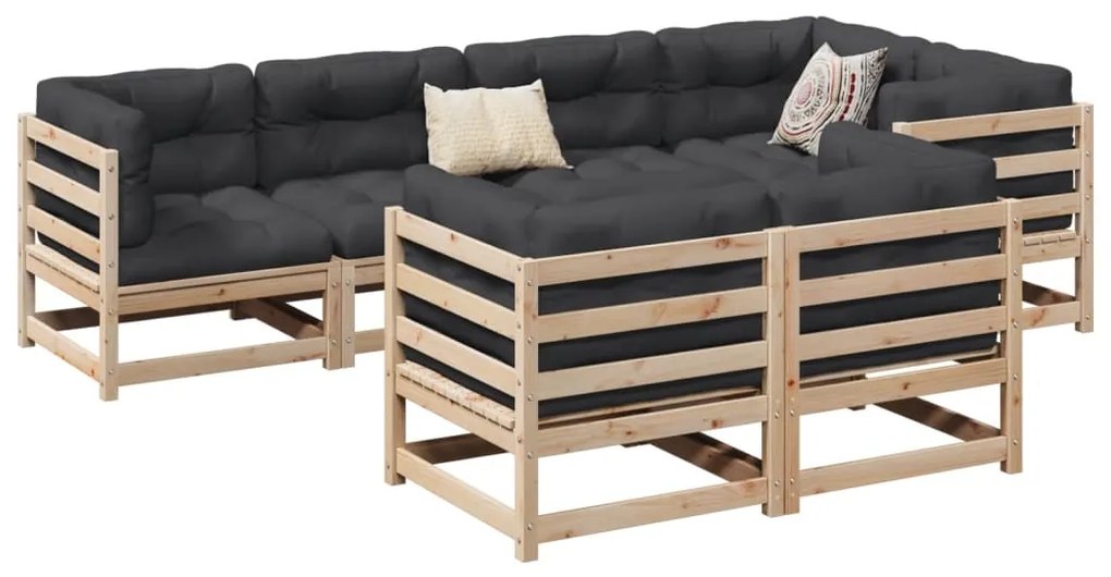 7 pcs conjunto de sofás para jardim madeira de pinho maciça