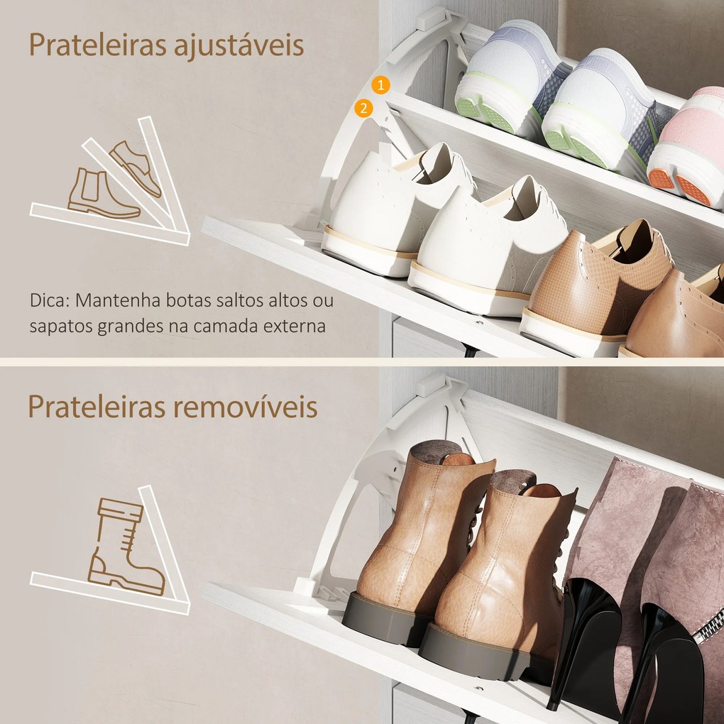 Sapateira Estreito com 2 Compartimentos Rebatíveis Prateleiras Ajustáveis para 12 Pares para Espaços Pequenos 106,7x26x116cm Branco