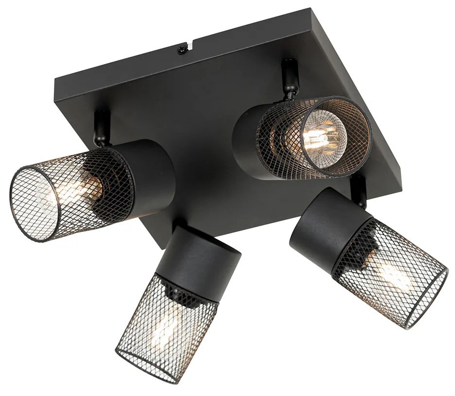 Luminária de teto industrial preta 4 luzes ajustáveis - Jim Industrial