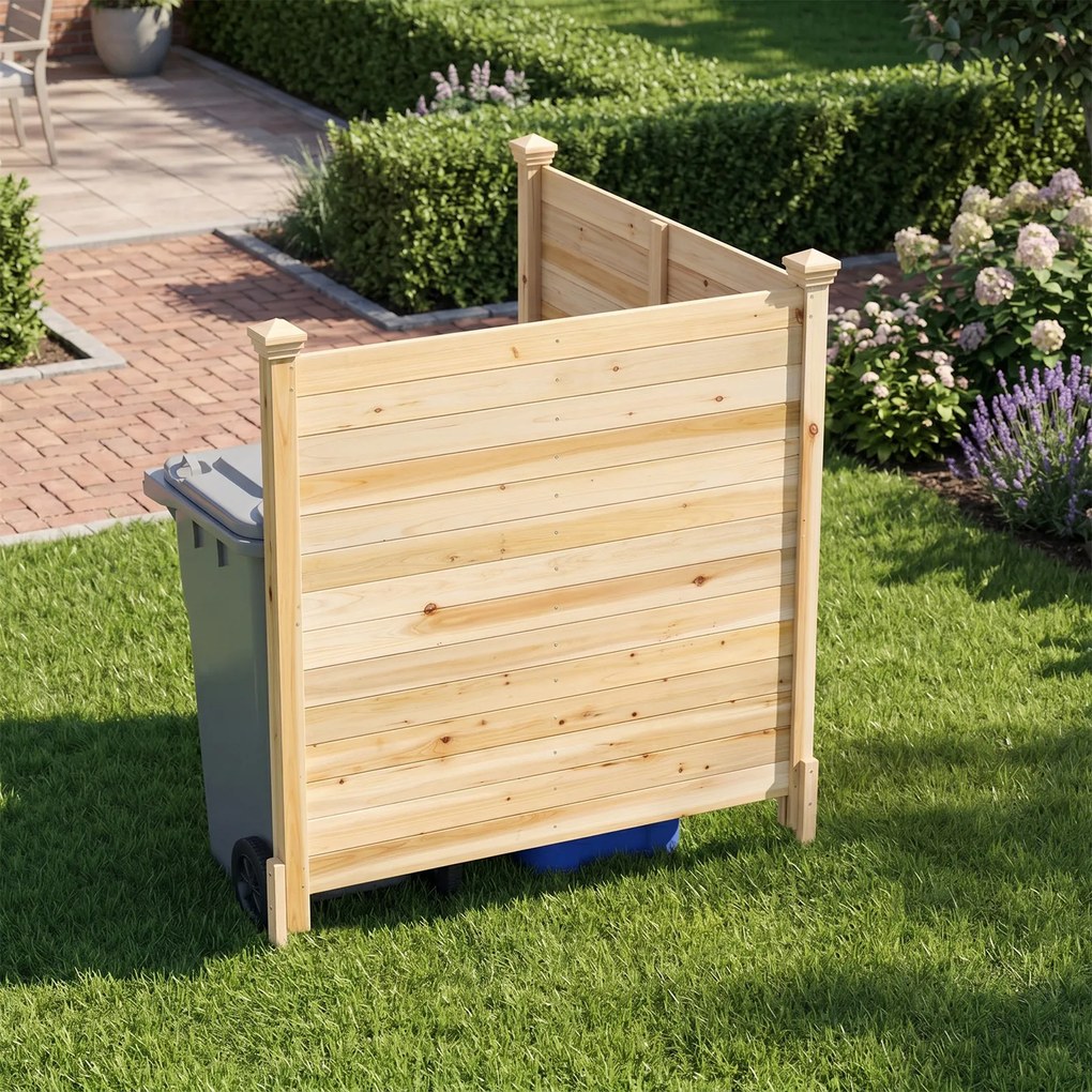 Conjunto de 2 Painéis de Privacidade para o Exterior  119 x 119 cm com Estacas Metálicas para Ar Condicionado, Caixote do Lixo de Jardim, Natural