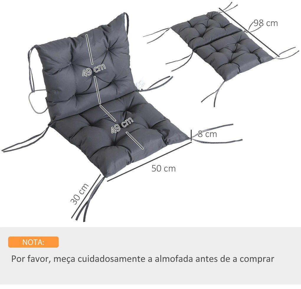 Conjunto de 2 Almofadas de Cadeira 50x98x8 cm Almofadas de Cadeira de Exterior para Jardim Terraço Varanda Cinza Escuro