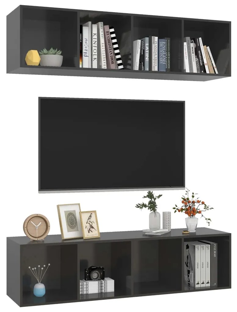 Armários de parede p/ TV 2pcs derivados madeira cinza brilhante