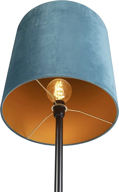 Candeeiro de pé com cúpula em veludo preto azul com dourado 40 cm - Simplo