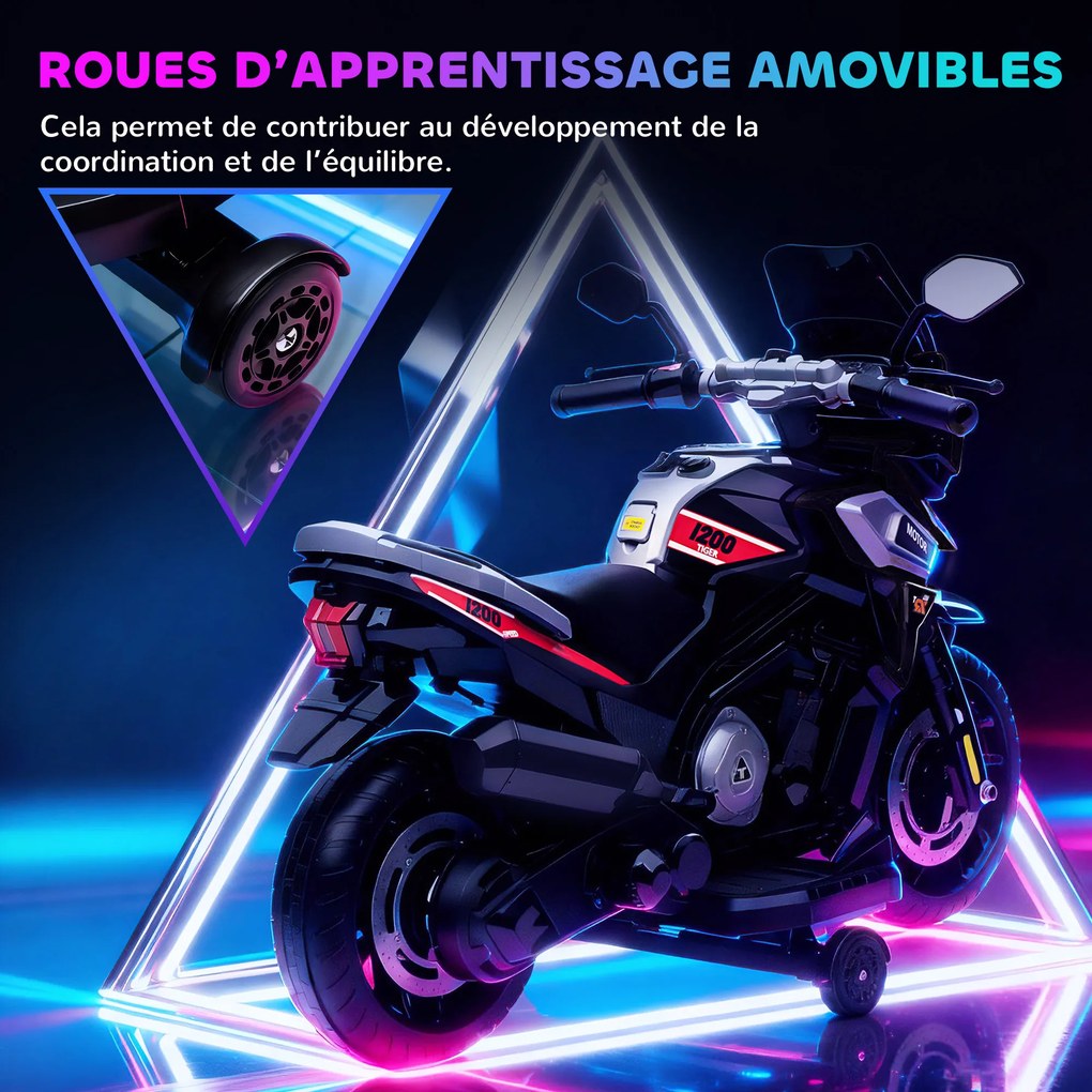 Moto elétrica para crianças de 6 V, para crianças 18 a 36 meses com rodas motrizes, música, efeitos luminosos, preto