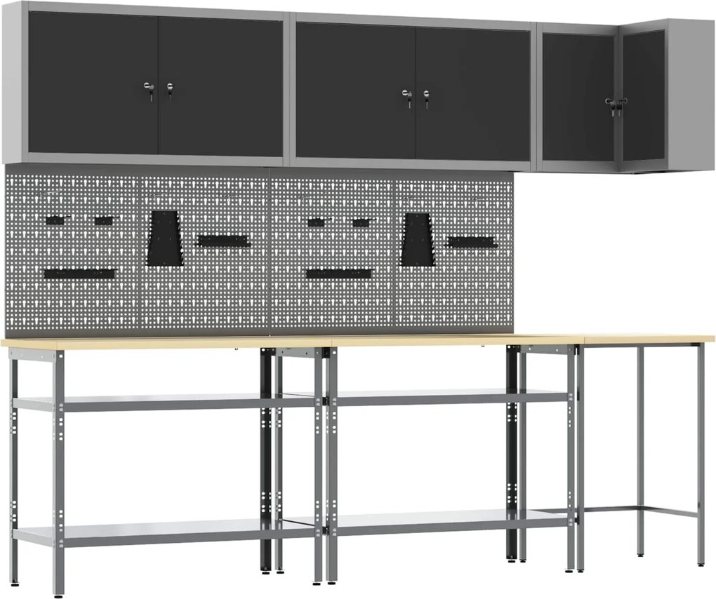 vidaXL Conjunto de Armários de Trabalho Manual 10 pcs Preto e Cinza