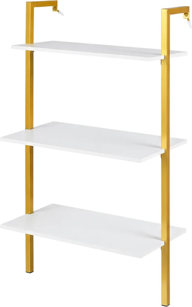 Estante flutuante 53,5 x 29,5 x 96 cm de 3 níveis em forma de escada, com estrutura preta e painéis industriais, para casa de banho, cozinha ou sala d