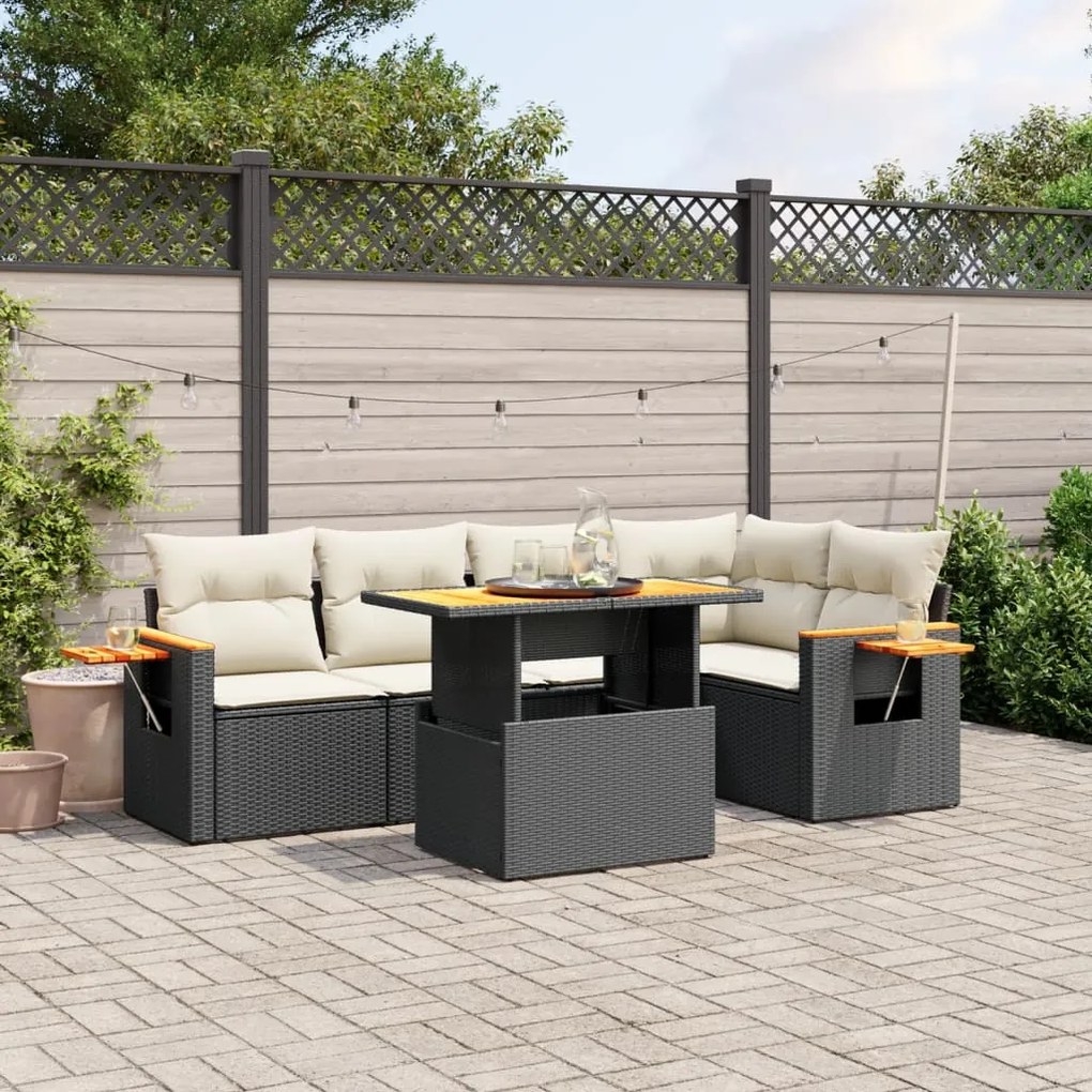 vidaXL 6 pcs conjunto sofás de jardim c/ almofadões vime PE preto