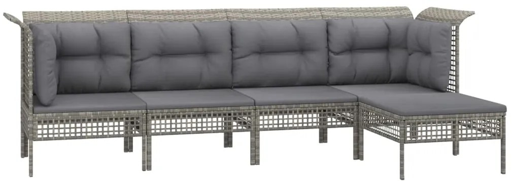 5 pcs conjunto lounge de jardim c/ almofadões vime PE cinzento