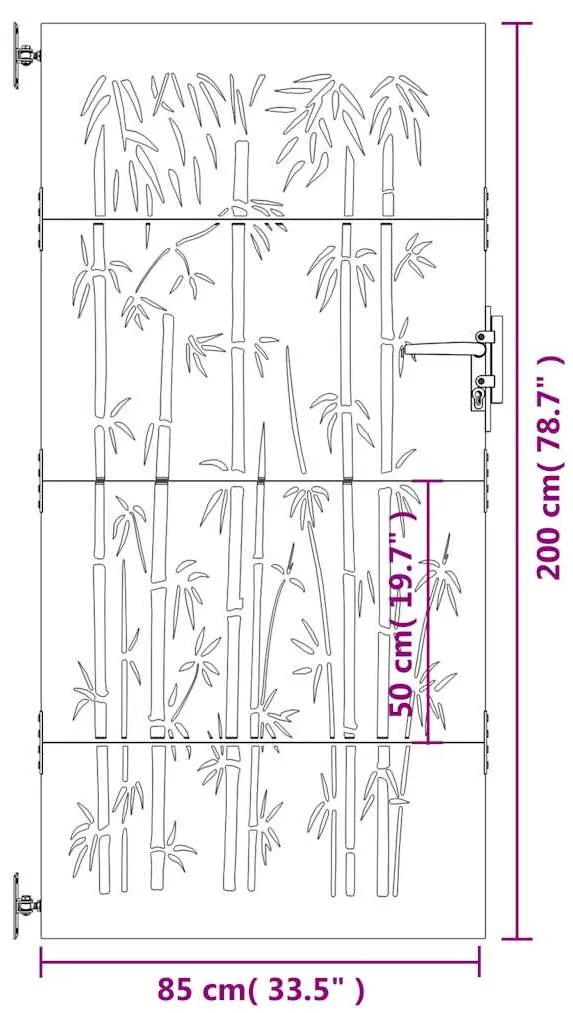 Portão de jardim 85x200 cm aço corten design bambu