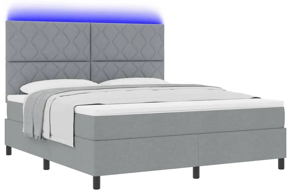 Cama Box com Colchão e Luz LED Cinza Claro 180x200 cm Tecido
