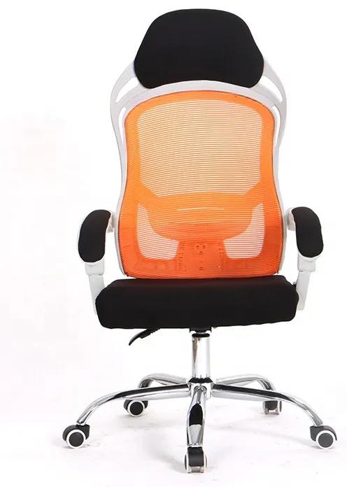 Cadeira de escritorio LINZ, branco, sincro, rede laranja, tecido preto