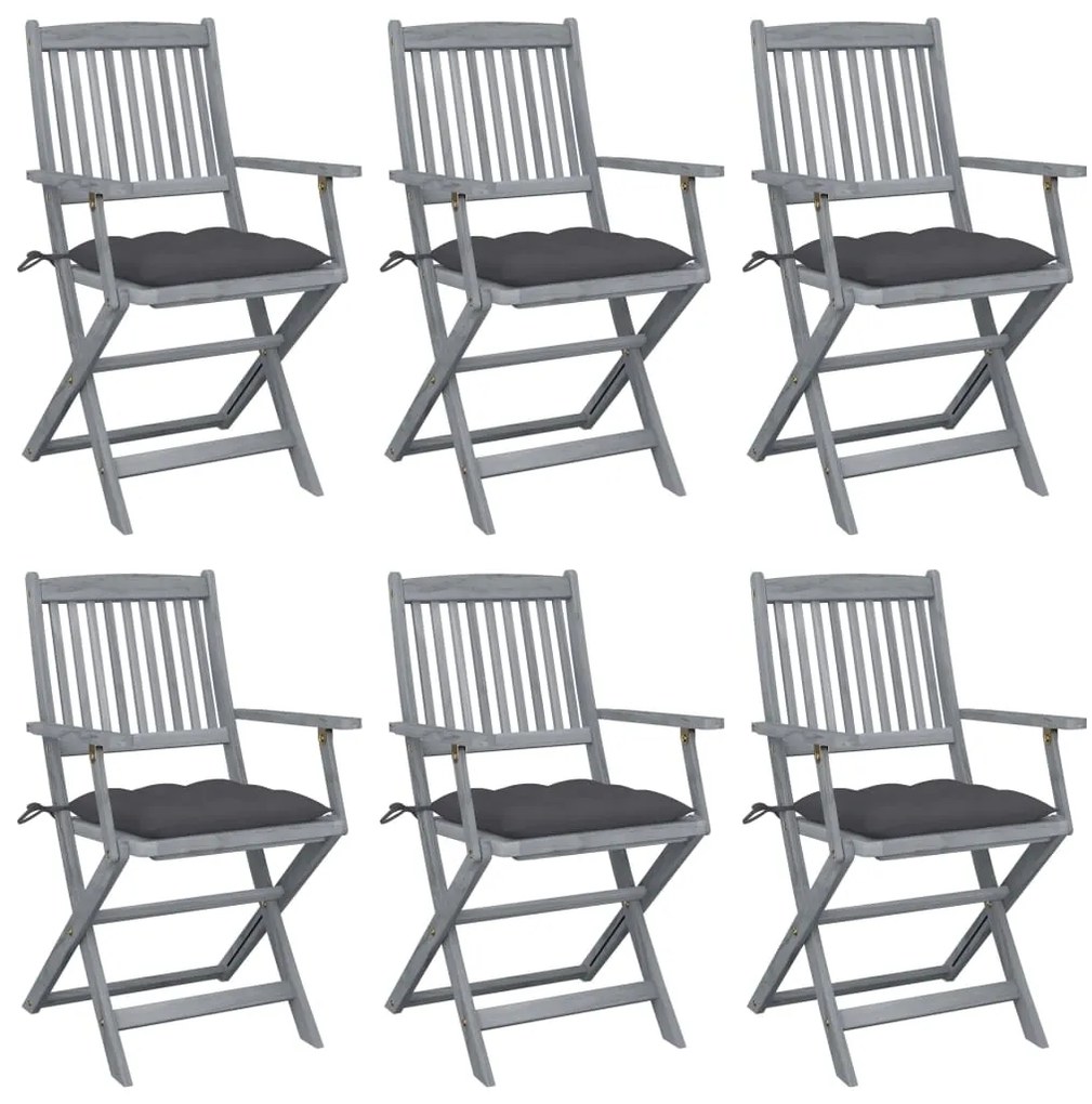 Cadeiras exterior dobráveis c/ almofadões 6 pcs acácia maciça