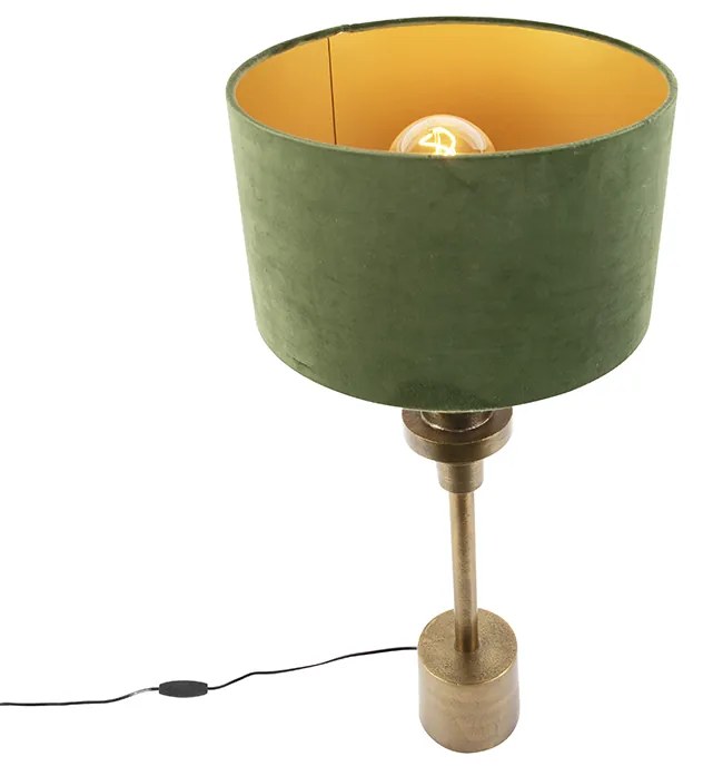 Candeeiro de mesa Art déco com cúpula de veludo verde 35 cm - Diverso Art Deco